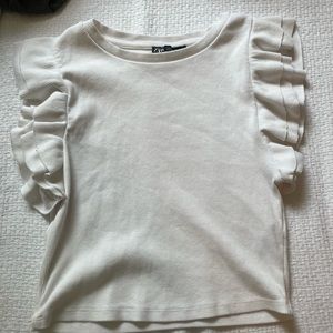 white zara ruffle shirt